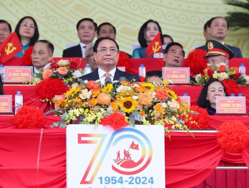 Thủ tướng Phạm Minh Chính tại Lễ kỷ niệm 70 năm Chiến thắng Điện Biên Phủ. Ảnh: VGP.