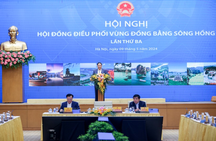 Thủ tướng Phạm Minh Chính chủ trì Hội nghị lần thứ 3 Hội đồng điều phối vùng Đồng bằng sông Hồng. Ảnh: VGP.