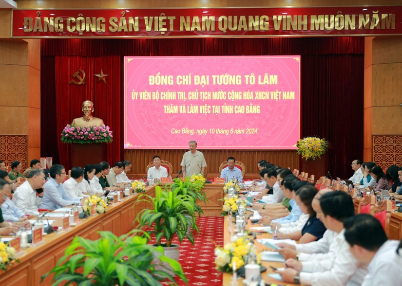 Chủ tịch nước Tô Lâm làm việc với Ban Thường vụ Tỉnh ủy Cao Bằng. Ảnh: VGP