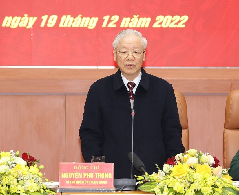 Tổng Bí thư Nguyễn Phú Trọng chủ trì Phiên họp lần thứ 5 của Quân ủy Trung ương. Ảnh: TTXVN