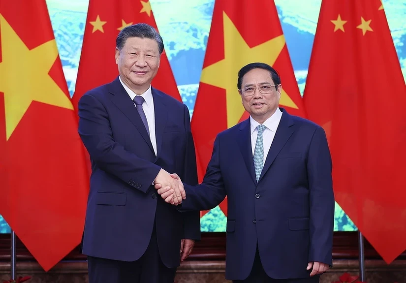 Thủ tướng Phạm Minh Chính và Tổng Bí thư, Chủ tịch Trung Quốc Tập Cận Bình tại cuộc hội kiến. Ảnh: TTXVN