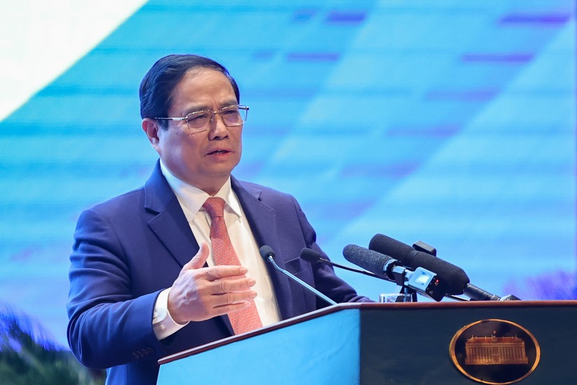 Thủ tướng Phạm Minh Chính phát biểu tại Phiên toàn thể về Ngoại giao kinh tế phục vụ phát triển đất nước. Ảnh: VGP