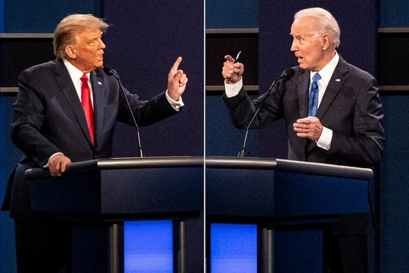 Ông Donald Trump và ông Joe Biden tại cuộc tranh luận tháng 11/2020, Nashville, bang Tennessee, Mỹ. Ảnh: Washington Post