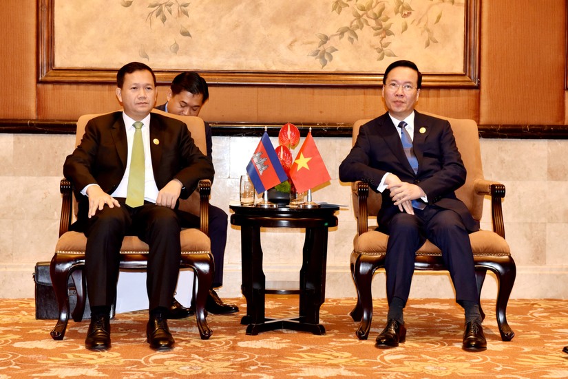 Chủ tịch nước Võ Văn Thưởng tiếp Thủ tướng Campuchia Hun Manet. Ảnh: TTXVN