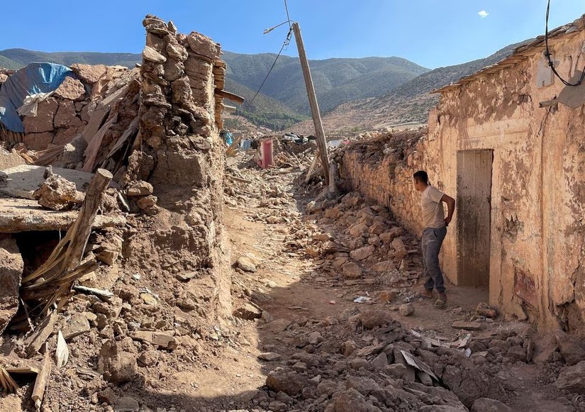 Quang cảnh sau trận động đất ngày 8/9 tại Tafeghaghte, ngôi làng hẻo lánh trên dãy núi High Atlas tại Morocco. Ảnh: Reuters