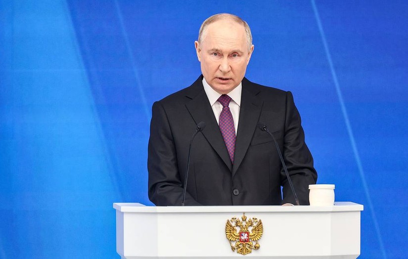 Tổng thống Nga Vladimir Putin công bố Thông điệp Liên bang ngày 29/2/2024. Ảnh: TASS